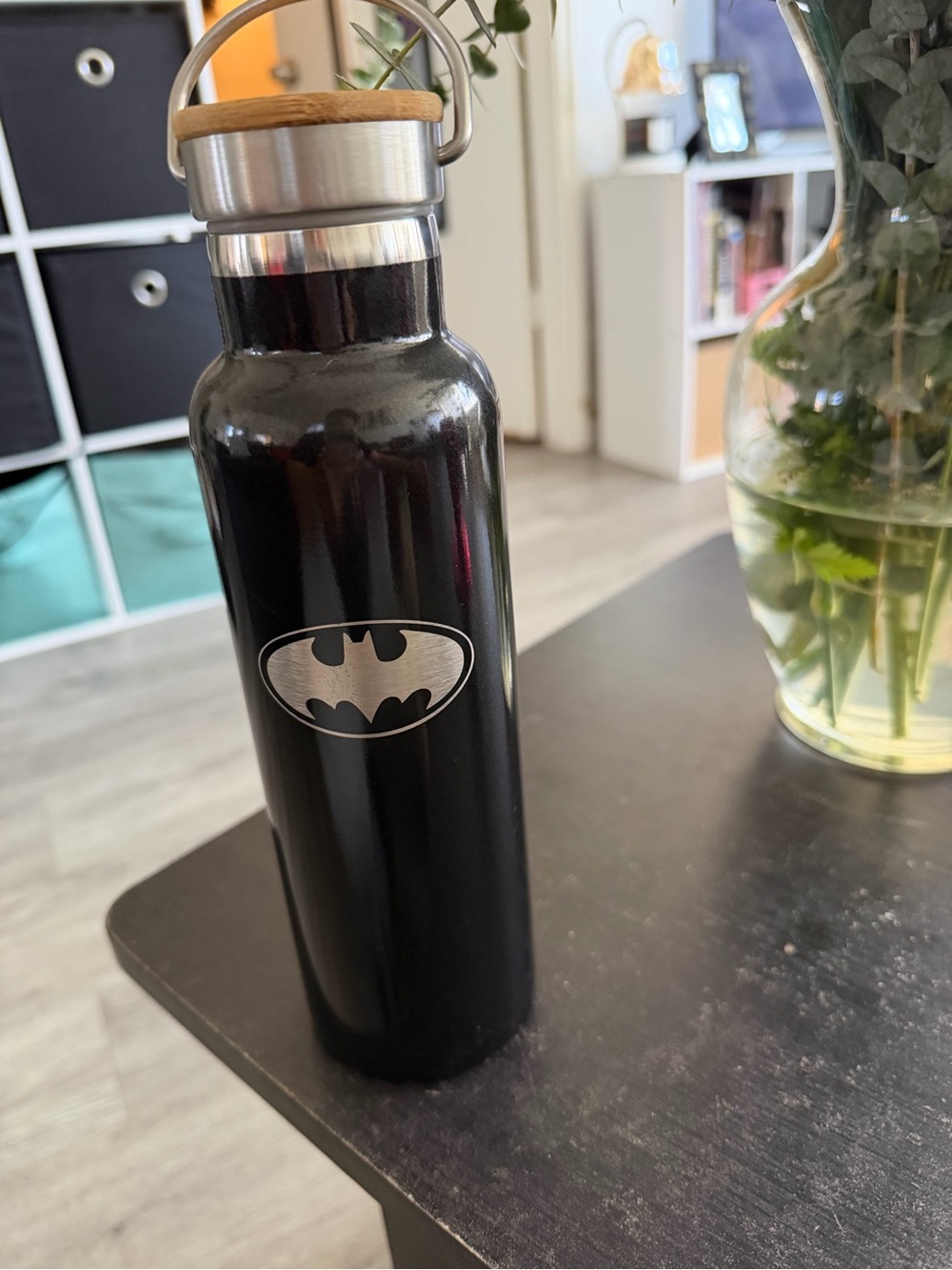 Batman Stainless Steel Black Water Bottle with Bamboo Lid